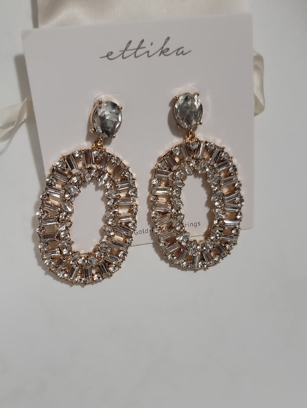 ettika Rose Gold Oval Crystal Drop Earrings - Clear